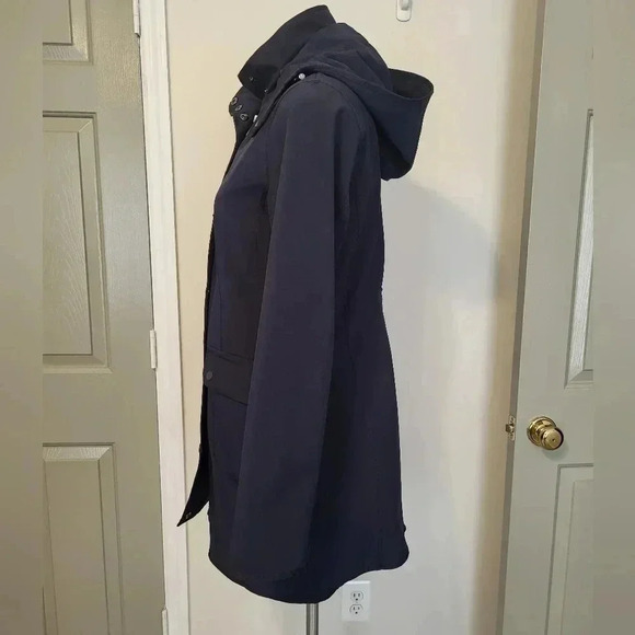 DKNY Blue Longline Water Resistant Drawstring Waist Hooded Parka Jacket(S) - Picture 4 of 10